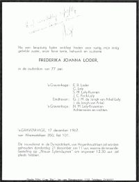 Overlijdensbericht F.J. Loder (1890-1967)